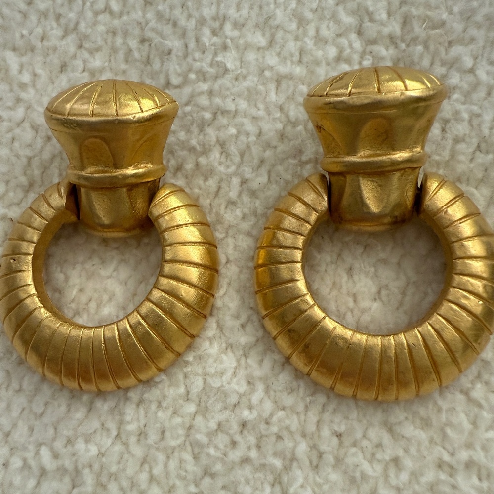 Givenchy 18K Yellow Gold Plated Vintage Door Knocker Earrings 2” MAKE AN OFFER!